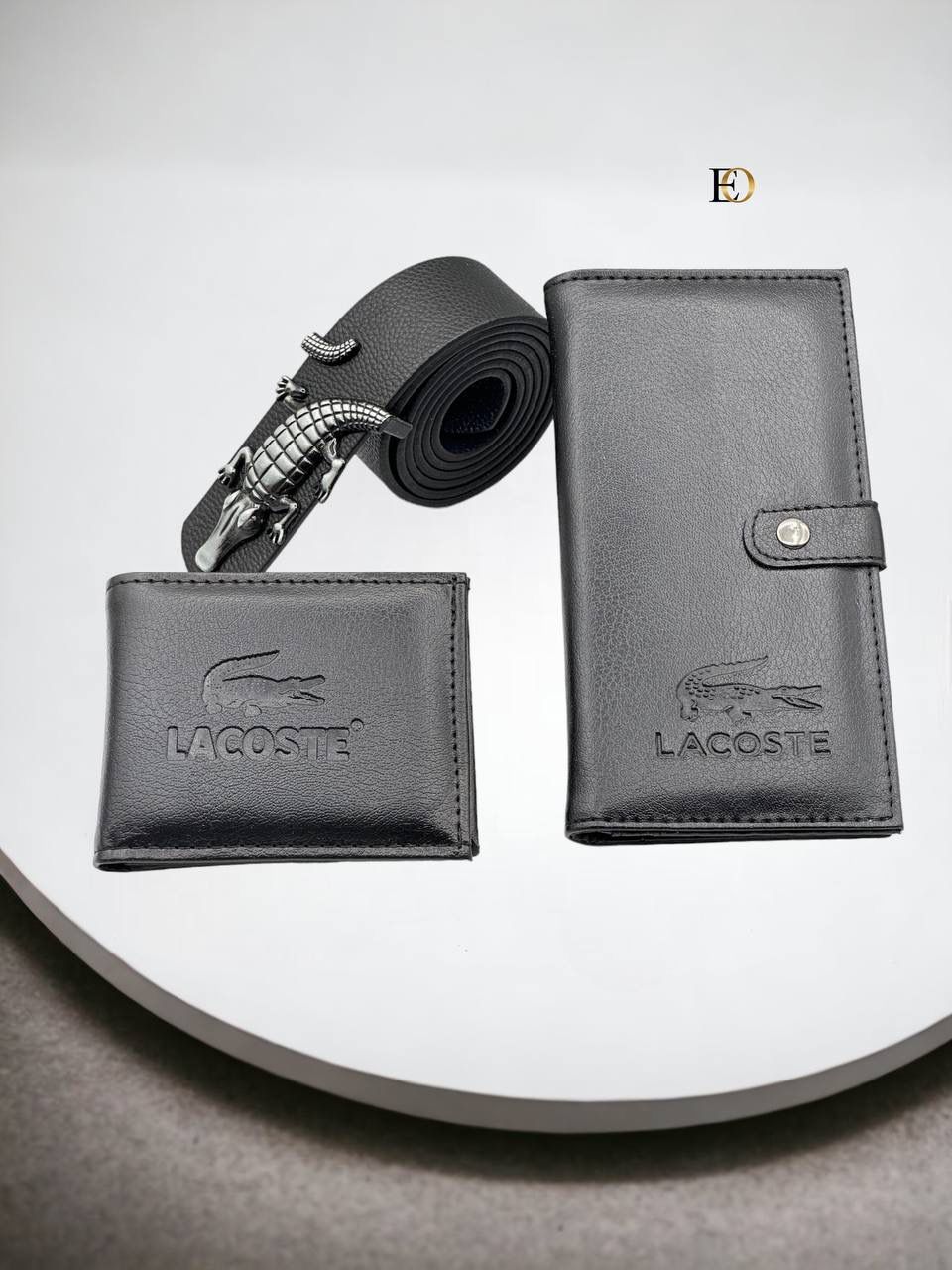 PACK LACOSTE Cartera + Billetera + cinturon