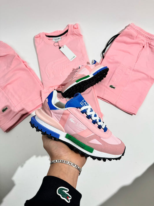Zapatillas Lacoste Elite Active rosa detalles verdes y azules