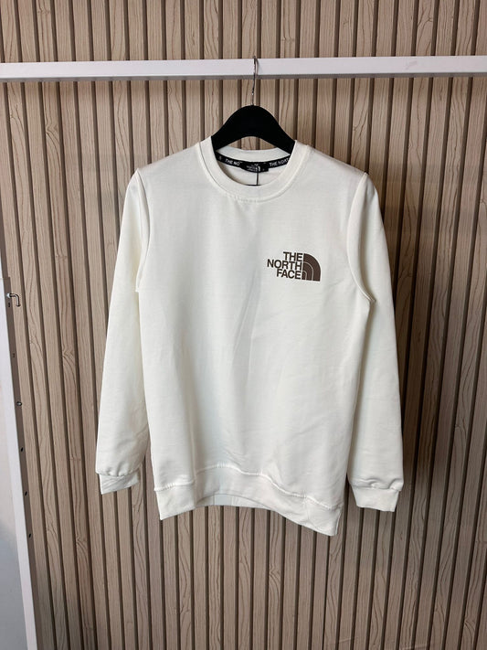 Sudadera north face blanca logo marron