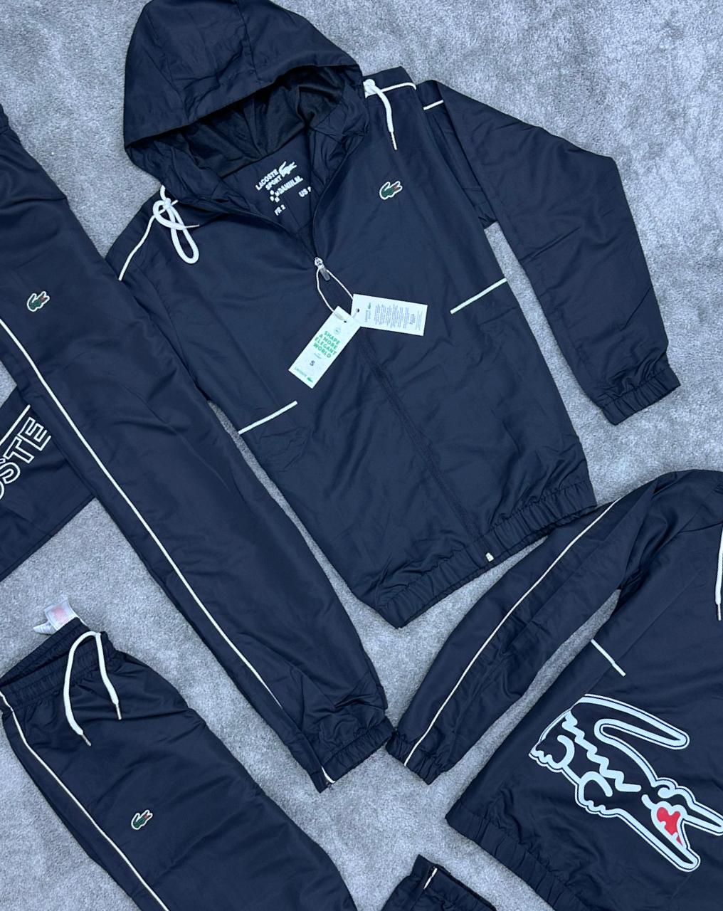 Chandal LACOSTE negro logo verde logo grande en espalda