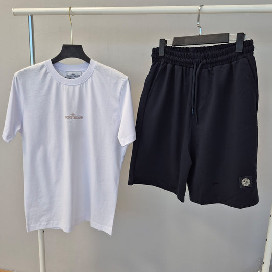 Conjunto stone island blanco logo marron