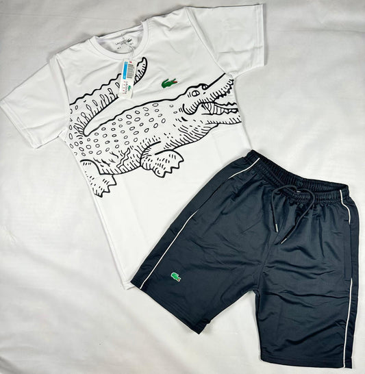 Conjunto lacoste blanco logo verde cocodrilo negro