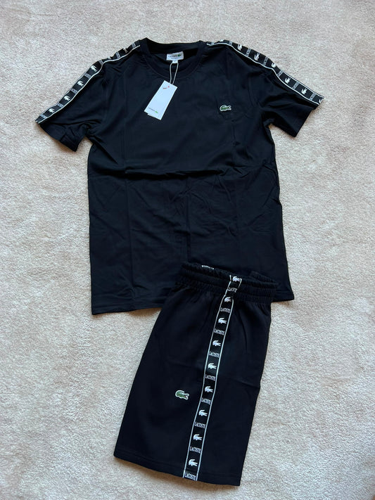 Conjunto corto lacoste negro logo verde detalles blancos