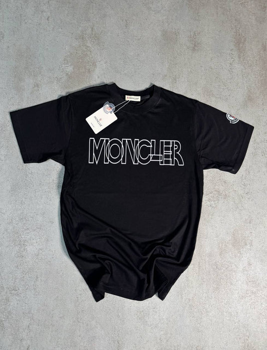 Camiseta Moncler negro logo contorno blanco letras juntas