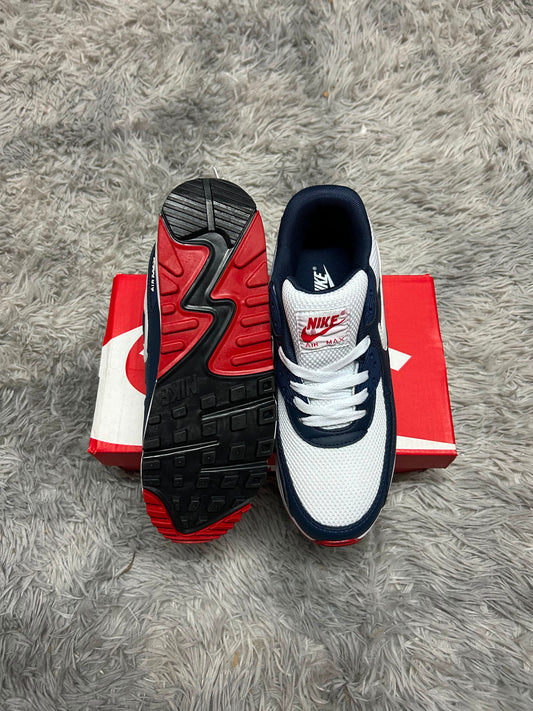 AIR MAX 90 azul marino y blanco detalles rojos