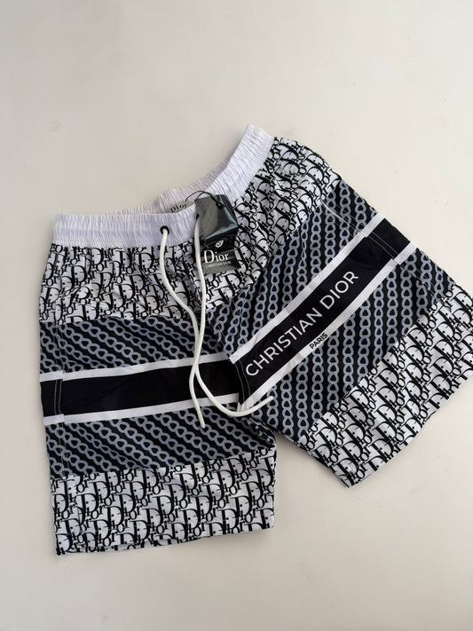 Pantalon Corto Dior blanco logo negro y detalles gris