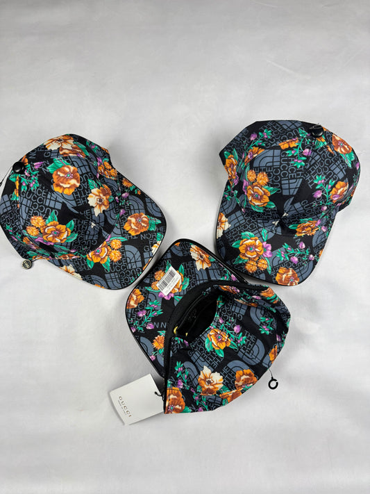 Gorra gucci negra logo gris flores