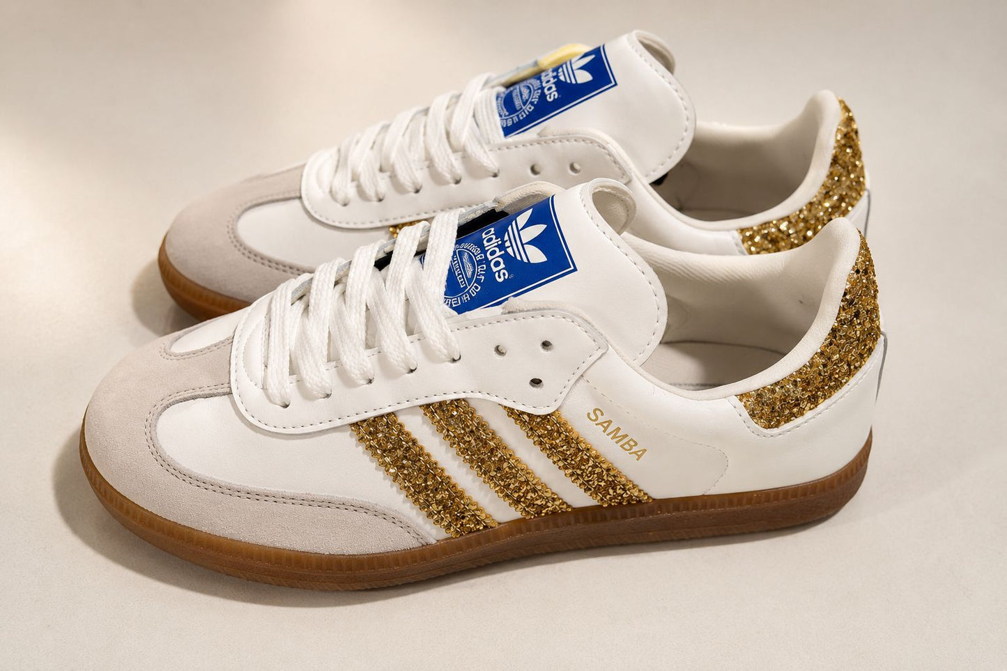 ADIDAS SAMBA BLANCA GLITTER DORADO
