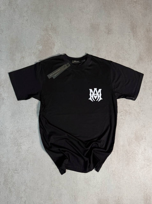 Camiseta Amiri negro logo blanco logo lateral