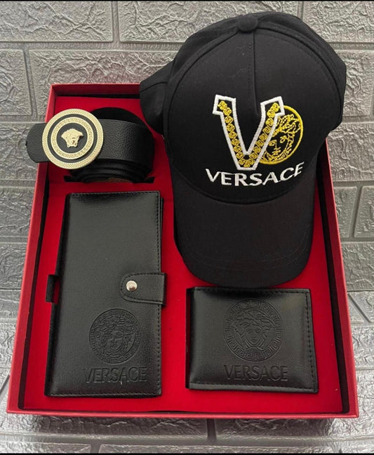 PACK Versace Cartera + Billetera + cinturon + Gorra