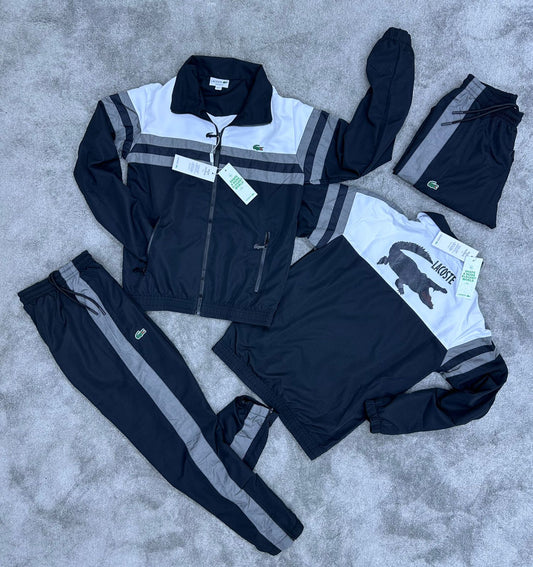 Chandal LACOSTE blanco y negro logo verde detalles gris