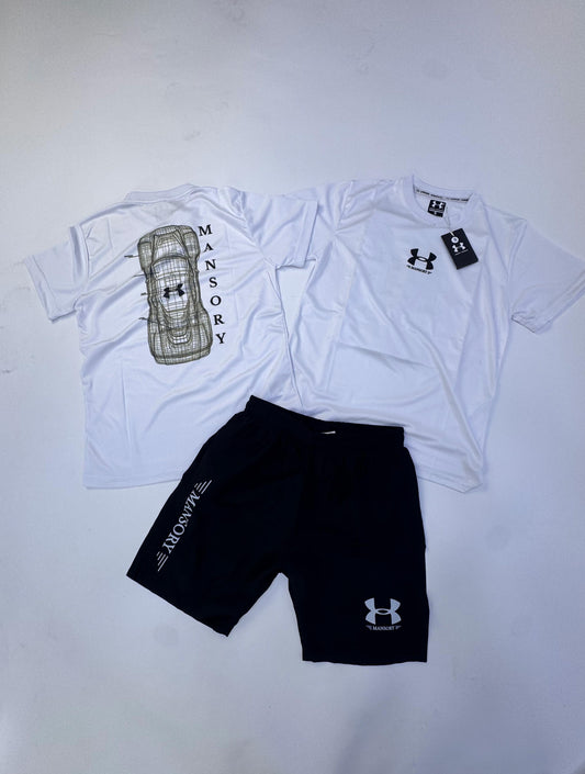 Conjunto corto Under Armour blanco x Mansory logo negro