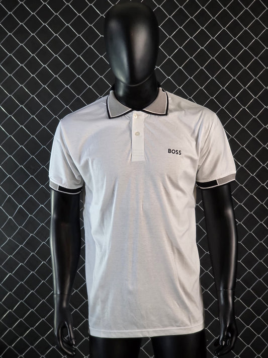 Polo Hugo Boss blanco detalles grises logo negro