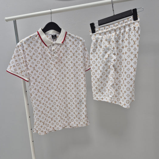 Conjunto lv blanca logos detalles rojos