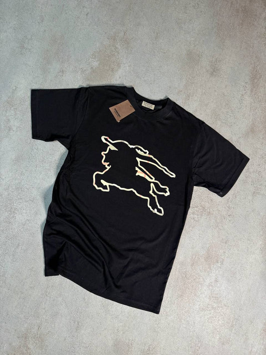Camiseta Burberry negro logo caballo contorno colores