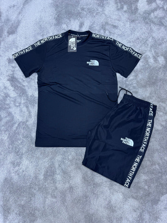 Conjunto corto north face negro logo blanco detalles blancos