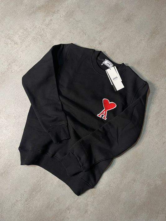 Sudadera AMI PARIS negro logo rojo contorno blanco