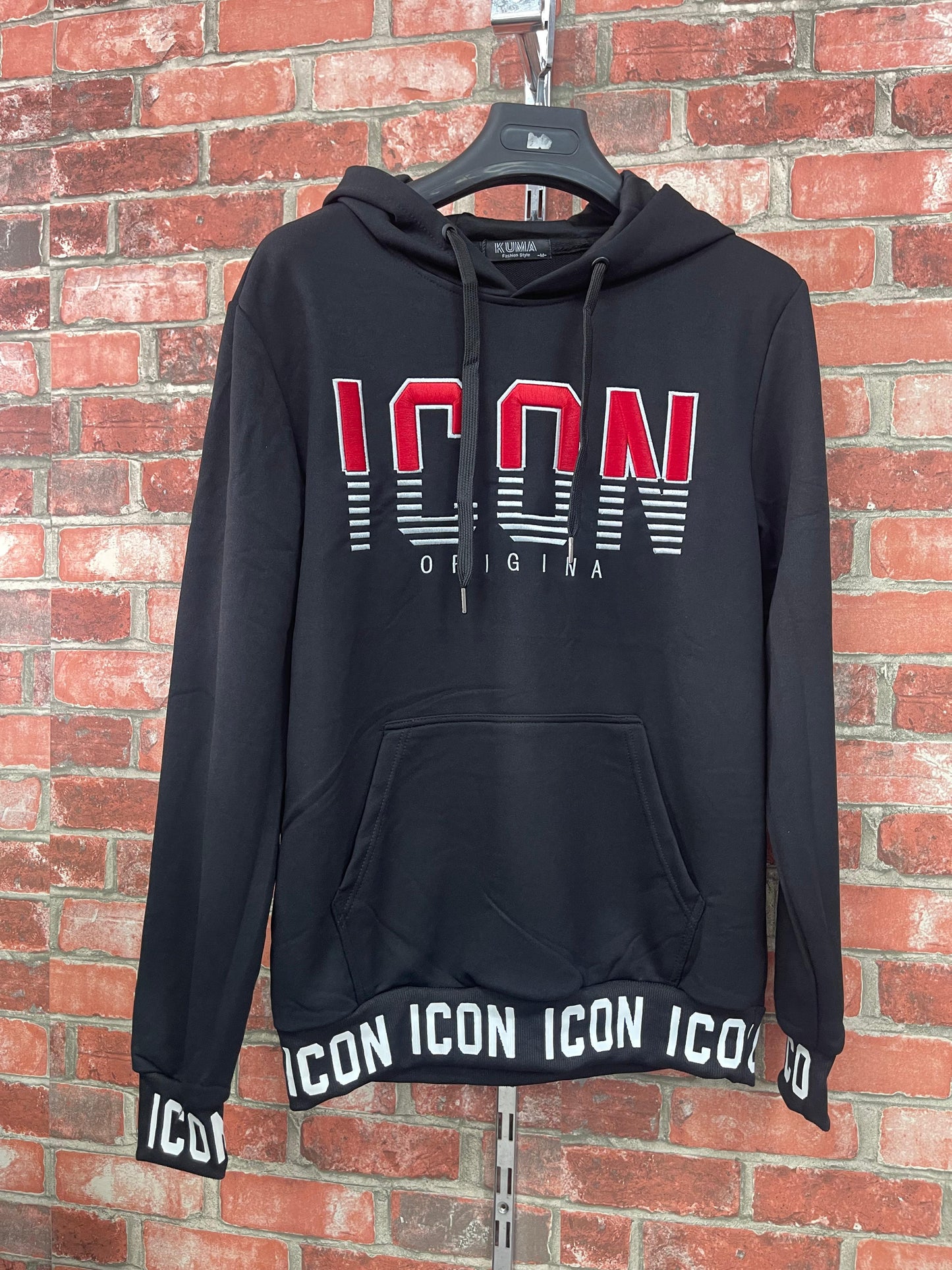 SUDADERA ICON negro logo rojo y gris