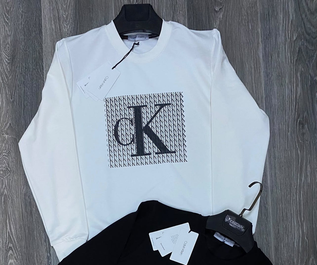 Sudadera Calvin Klein blanca logo grande negro