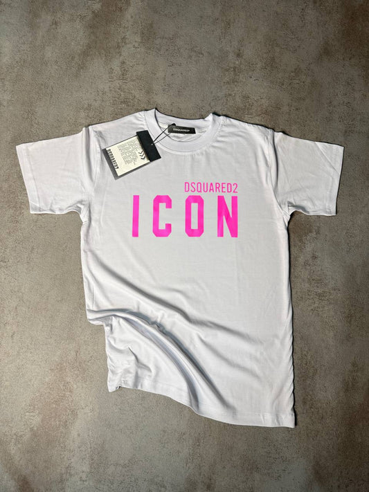 Camiseta ICON blanco logo rosa
