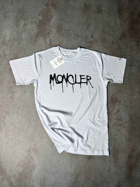 Camiseta Moncler blanco logo negro goteo