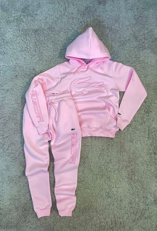 Chandal Lacoste rosa claro cocodrilo grande en pecho