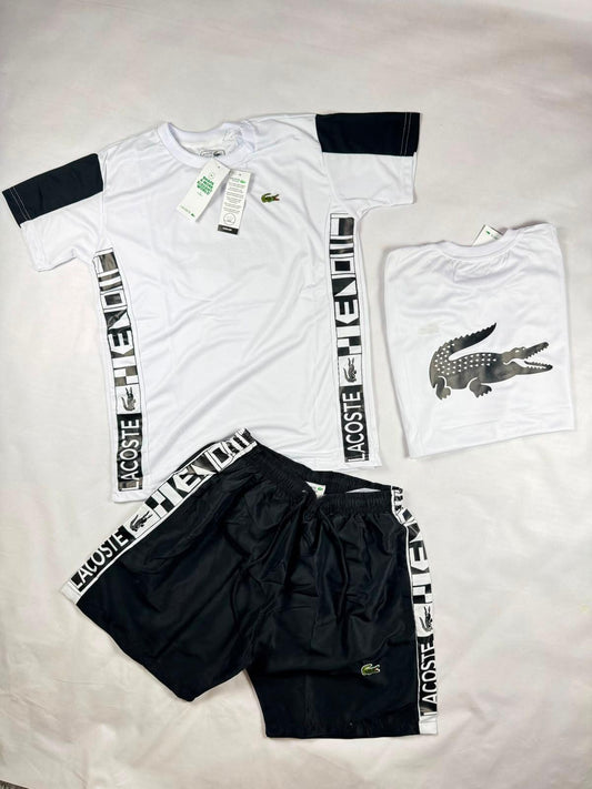 Conjunto lacoste blanco logo verde detalles negros