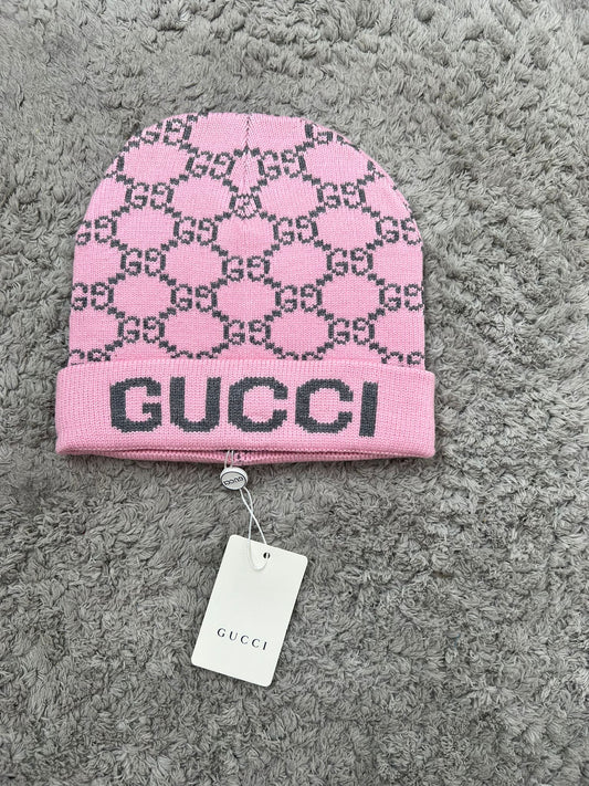 Gorro GUCCI rosa logo gris