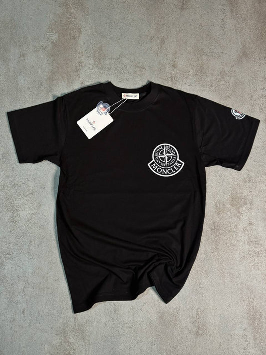 Camiseta Moncler x Stone Island negro logo negro letras blanco