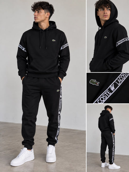Chandal Lacoste negro logo verde tiras