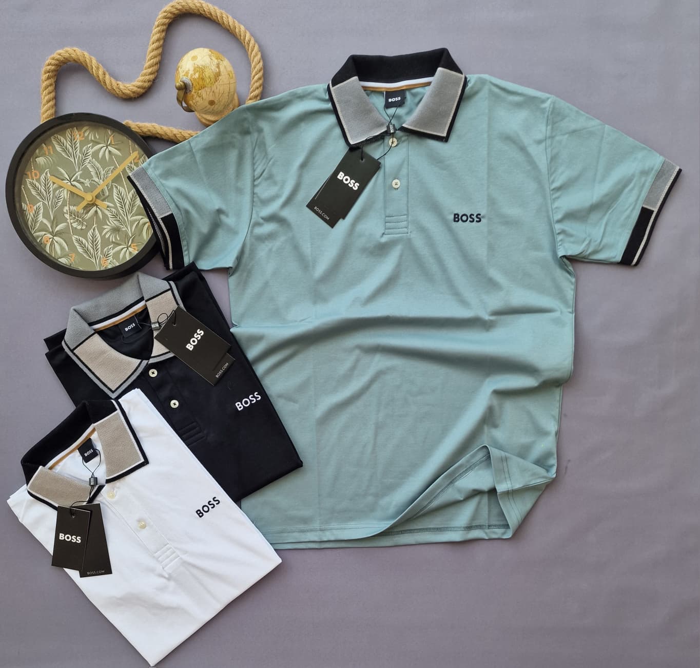 Polo Hugo Boss verde detalles grises logo negro