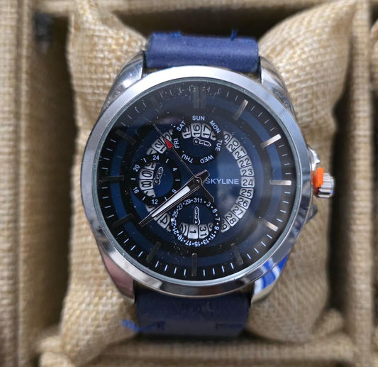 Reloj skyline plateado y azul marino detalles negros