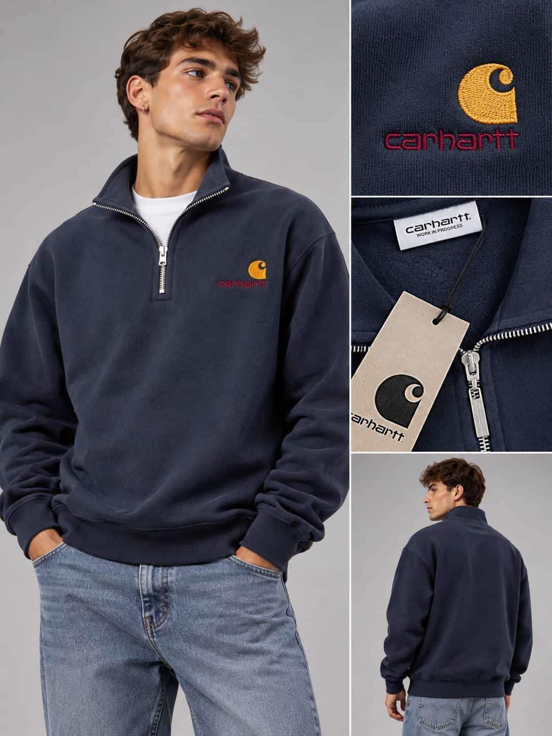 Sudadera Carhartt azul logo burdeos