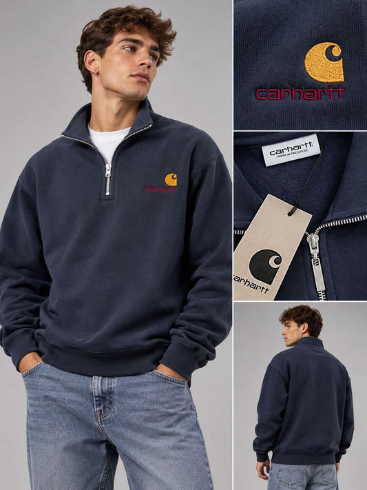 Sudadera Carhartt azul logo burdeos