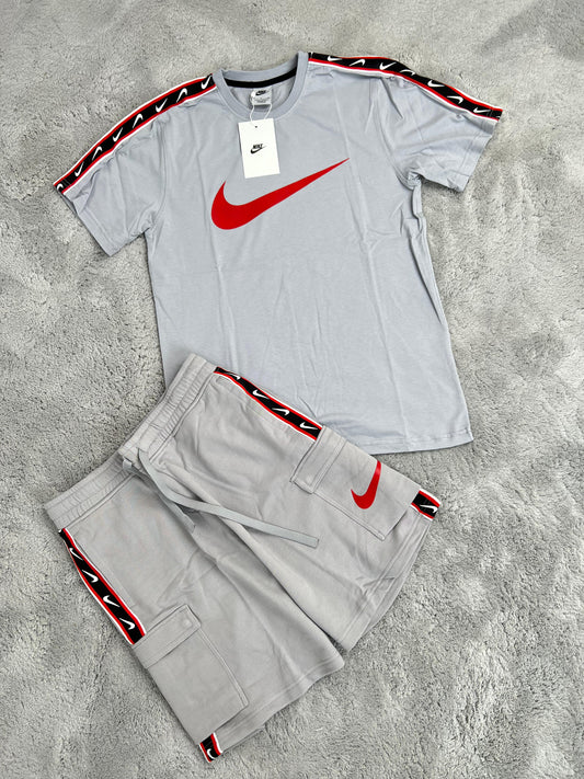 Conjunto corto gris nike logo rojo
