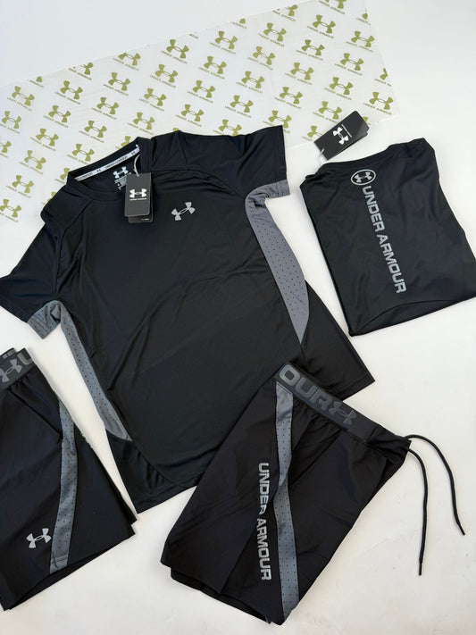 Conjunto corto under armour negro logo gris