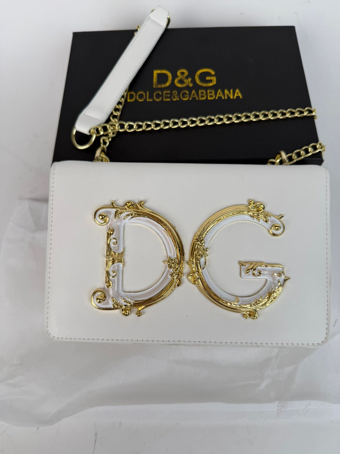 Bolso D&G blanco logo dorado detalles blancos