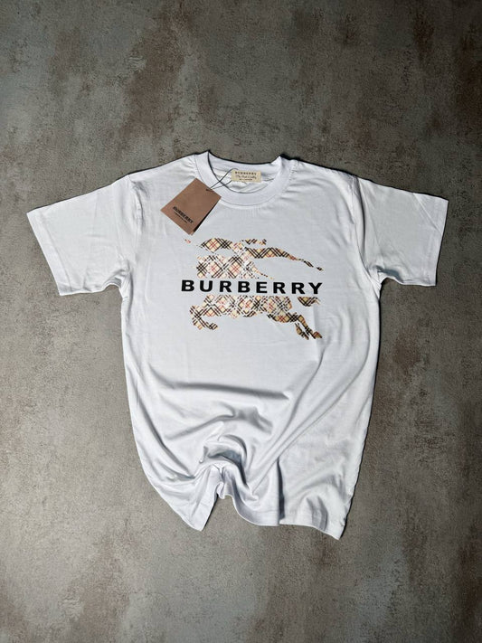 Camiseta Burberry blanco logo grande caballo logo negro