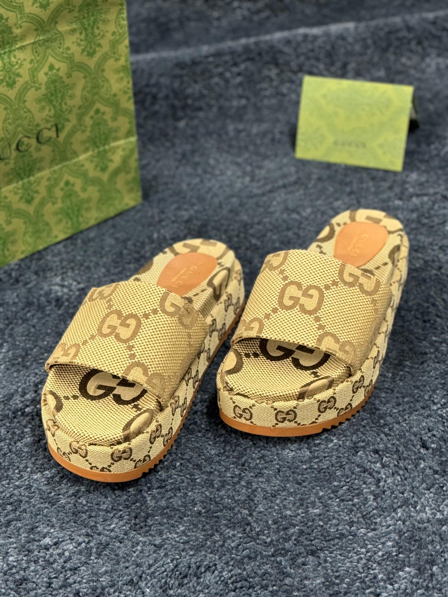 Chanclas gucci beige logos marrones