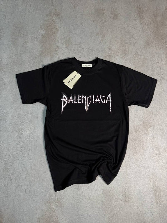 Camiseta Balenciaga negro logo blanco contorno marron