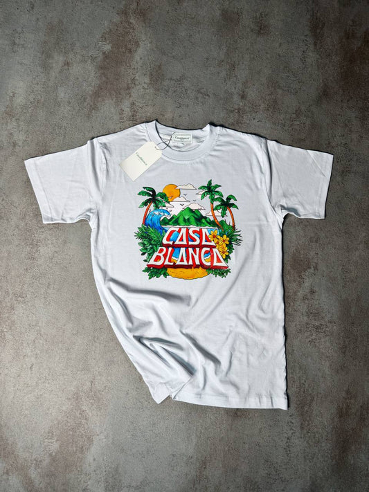 Camiseta Casablanca blanca logo blanco contorno rojo