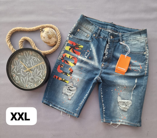 Pantalon corto azul logos DSQUARED2 naranja y amarillo