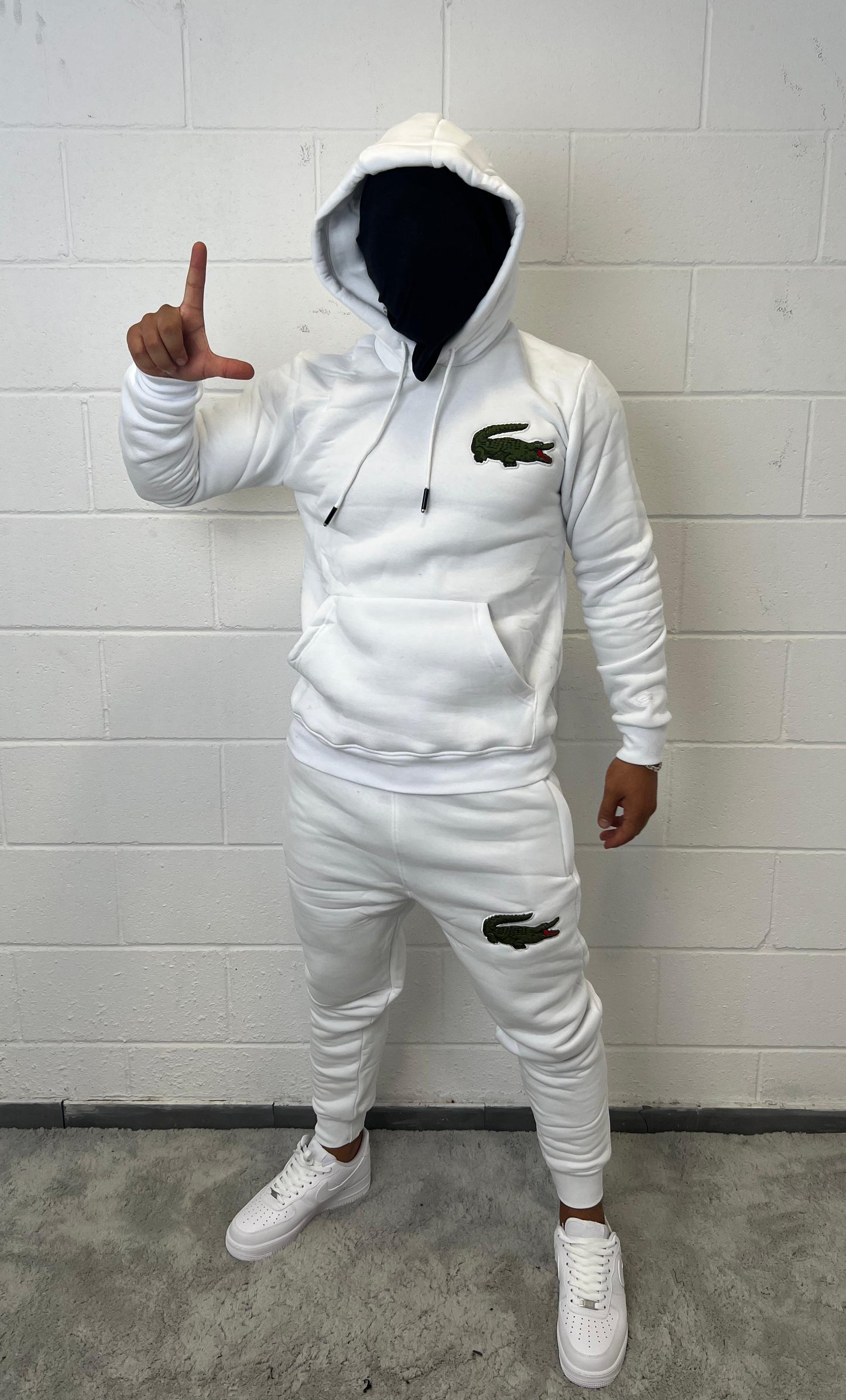 Chandal Lacoste blanco logo verde grande