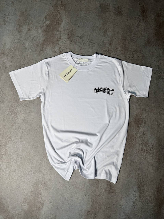 Camiseta Balenciaga blanco logo negro pequeño lateral