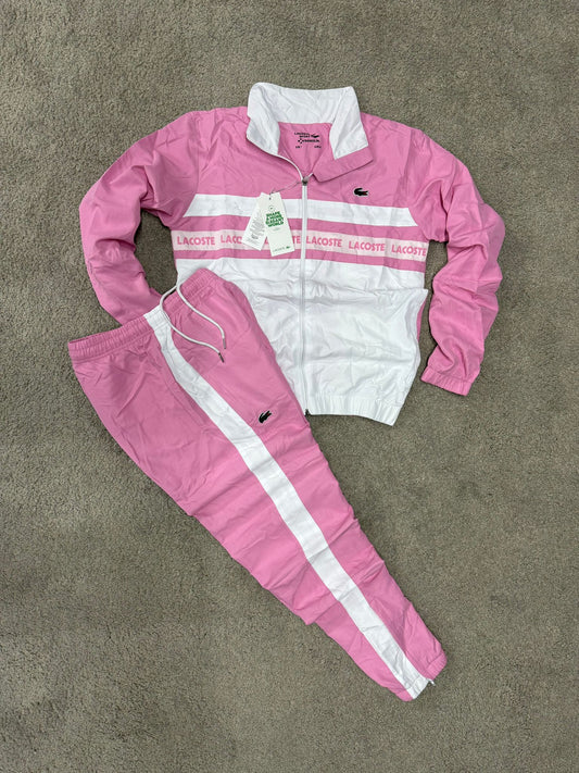 Chandal LACOSTE rosa y blanco logos en medio