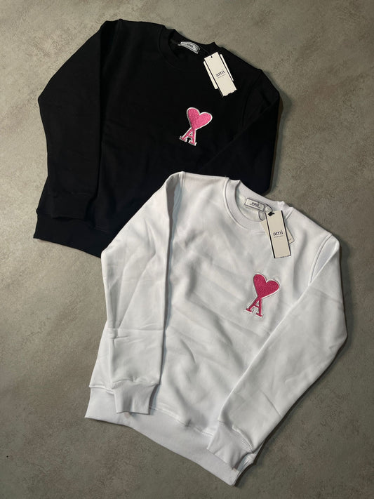 Sudadera AMI PARIS blanco logo rosa