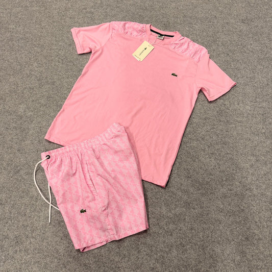 Conjunto lacoste rosa logo verde