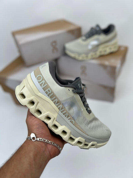 Zapatillas On Running Cloudmonster 2 beige logo gris