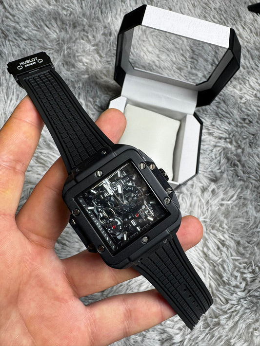 RELOJ HUBLOT NEGRO Y GRIS CORREA NEGRO