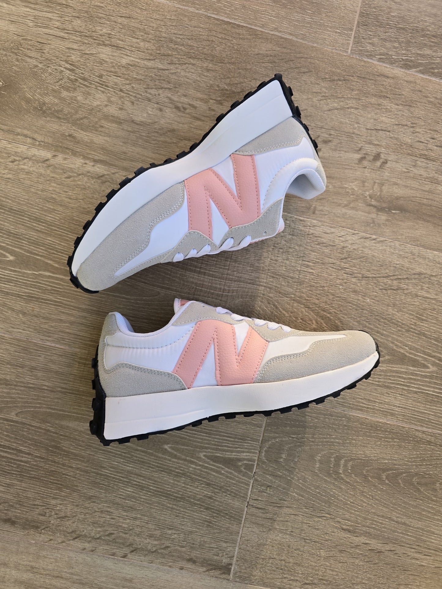 New balance 327 blanca logo rosa